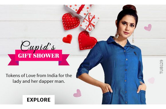 V-Day Gifts for her and him: Printed Sarees, pakistani suits, kurtas and nehru jackets. Shop!