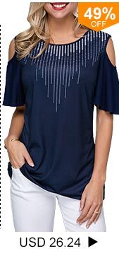Cold Shoulder Dot Print Navy Blue T Shirt