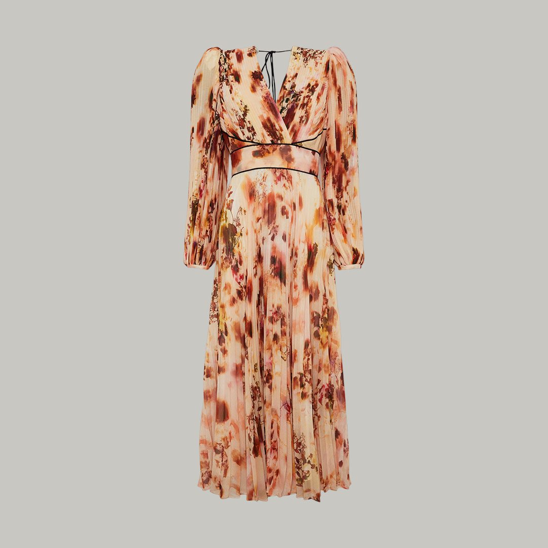 Pressed Floral Pleated Woven Maxi Dress