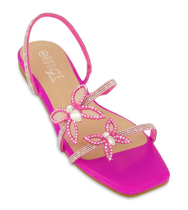 Double Butterfly Rhinestone Sling Back Sandals