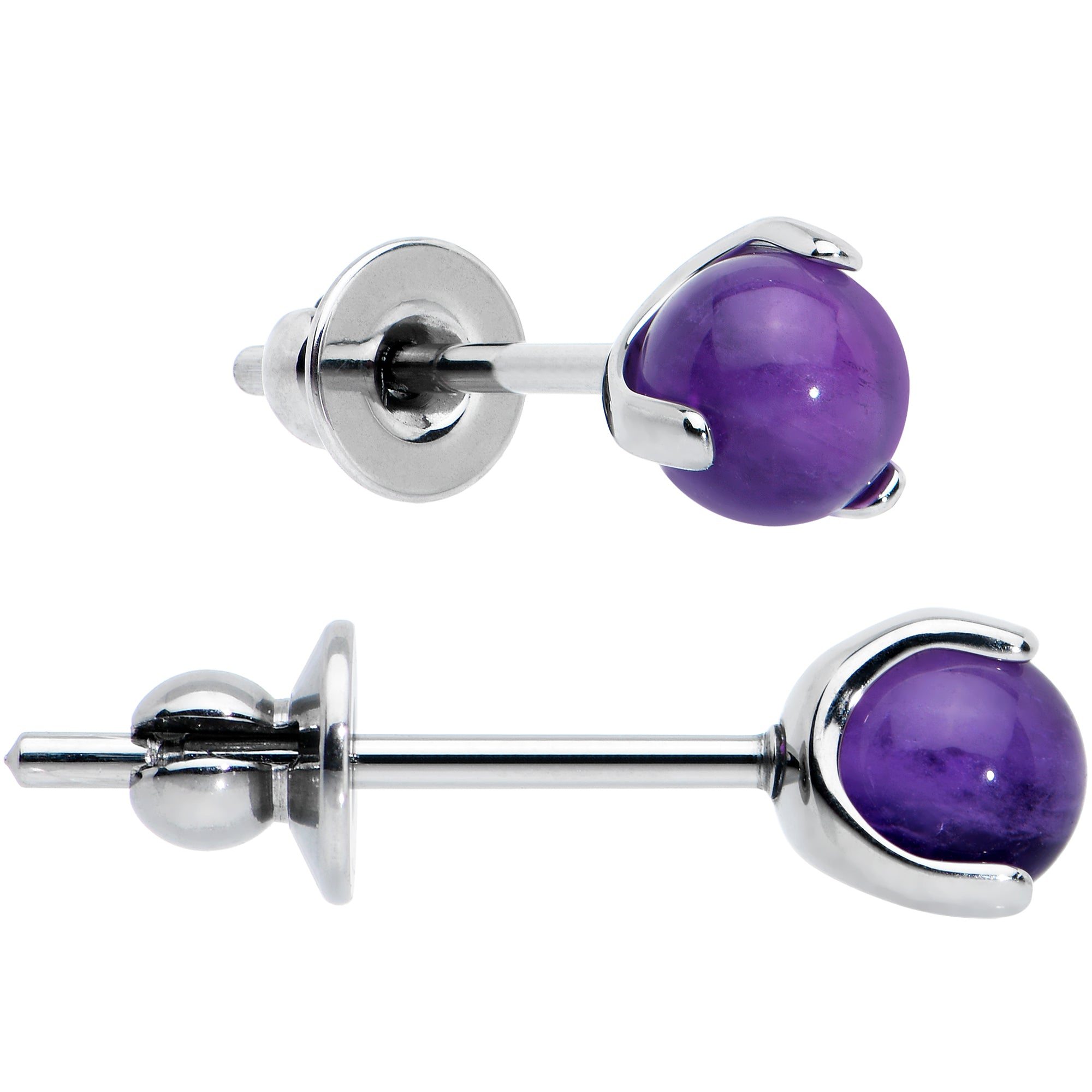 Image of 4mm Purple Amethyst Stone Implant Grade Titanium Stud Earrings