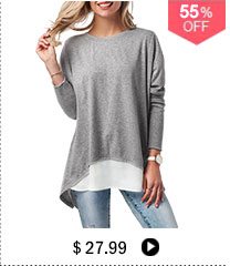 Long Sleeve Button Back Patchwork T Shirt