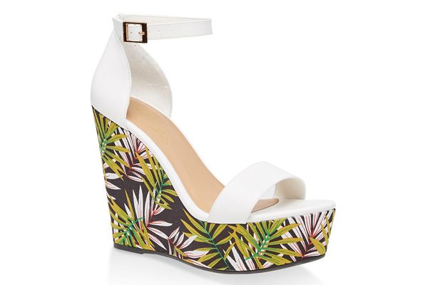 Leaf Print Wedge Sandals