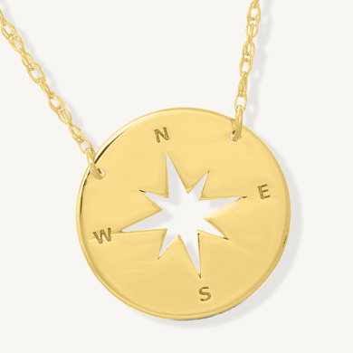 Compass Necklace 14K Yellow Gold 18''