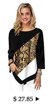 Asymmetric Hem Printed Three Quarter Sleeve T Shirt