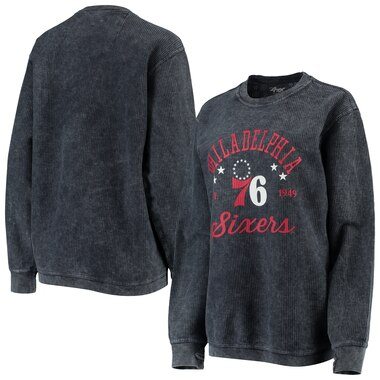 Philadelphia 76ers G-III Sports by Carl Banks Women's Slouchy Comfy Cord Crewneck Pullover Sweatshirt - Navy