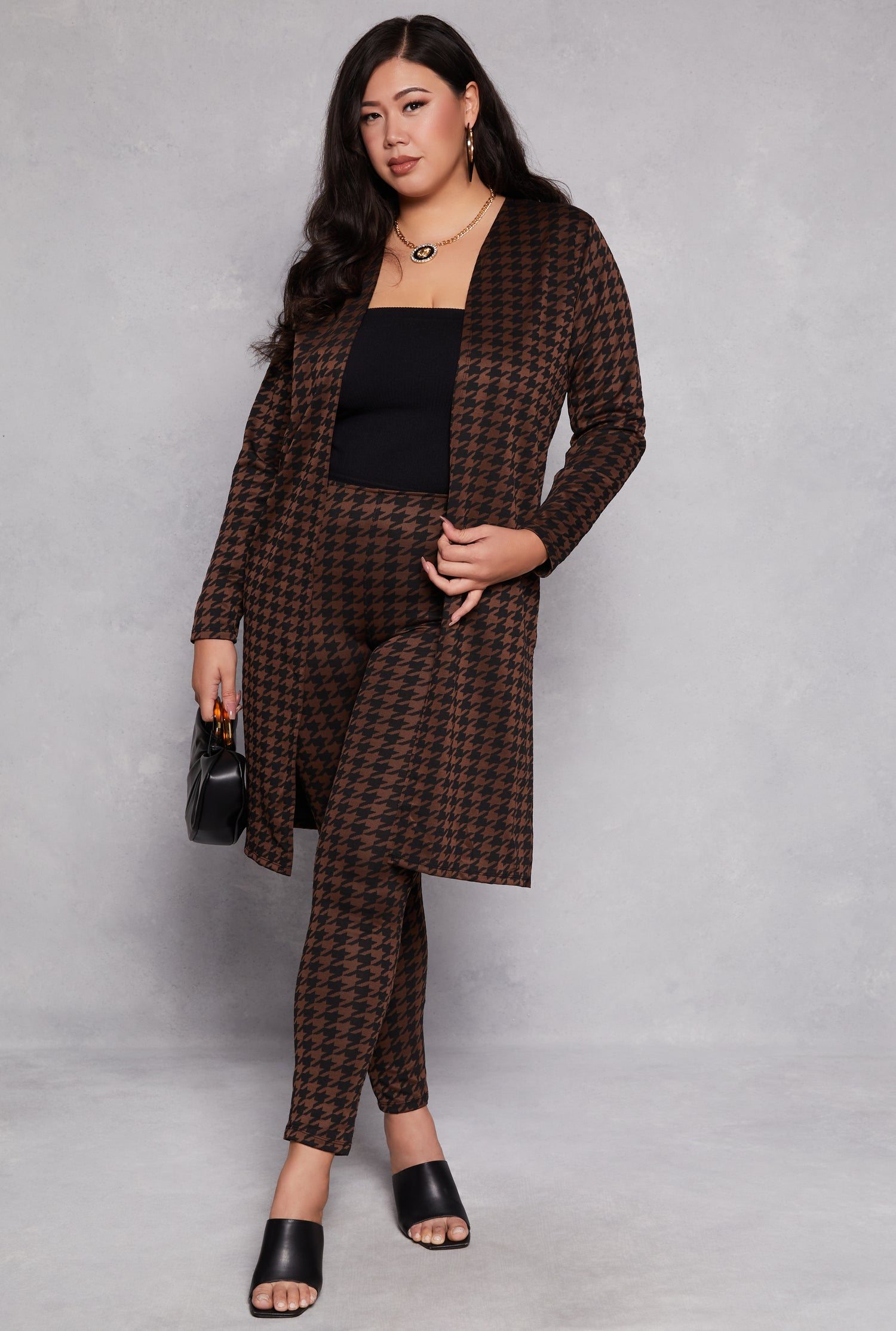 Plus Size Houndstooth Duster