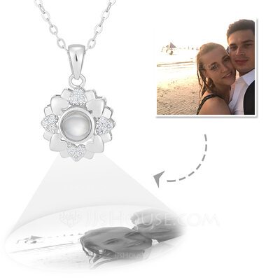 Custom Sterling Silver Circle Projection Photo Necklace With...