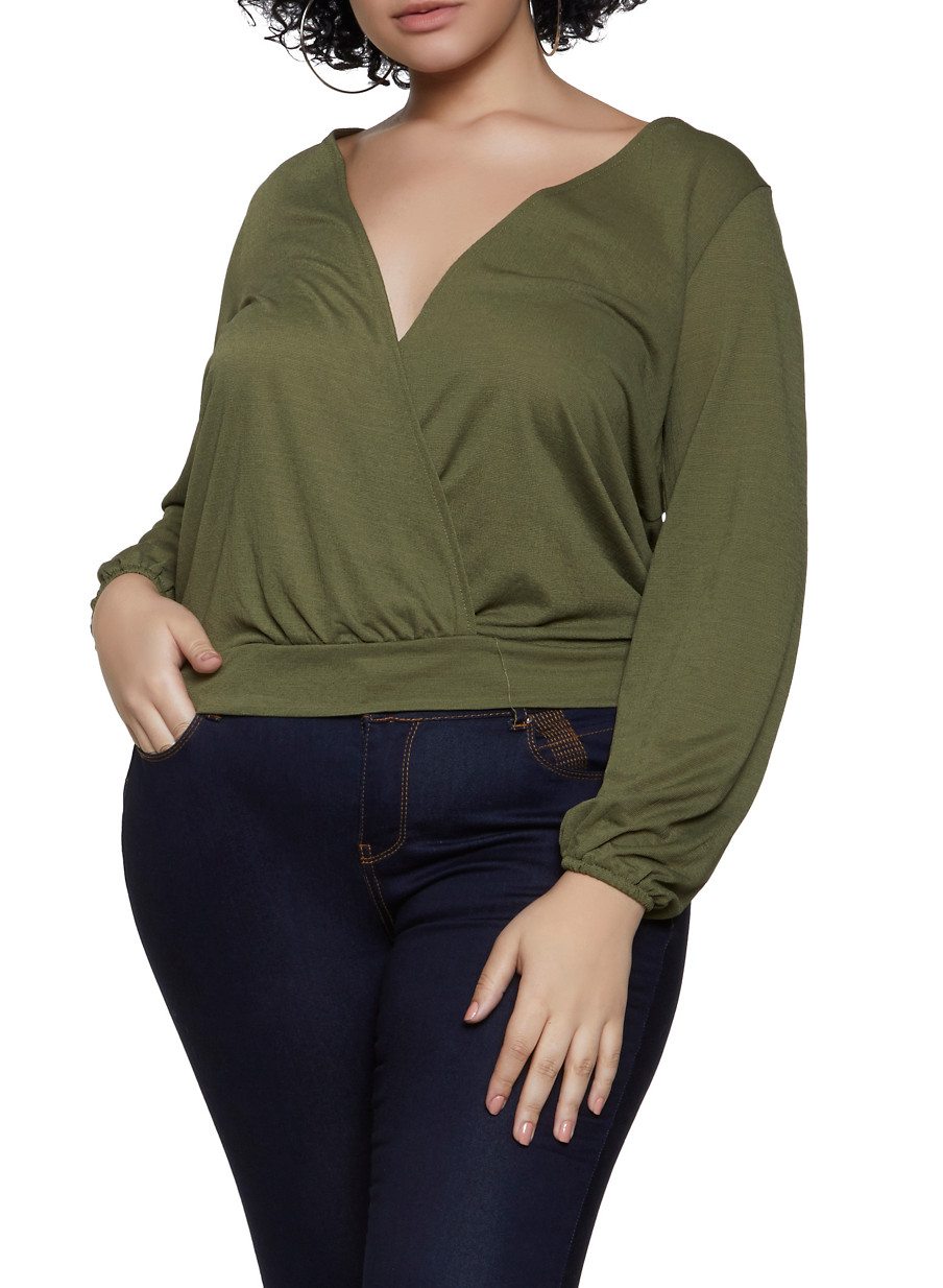 Plus Size Faux Wrap Tie Back Top