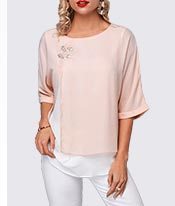 Layered Round Neck Light Pink T Shirt