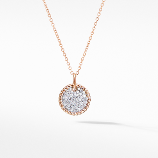 Cable Collectibles® Pavé Plate Necklace in 18K Rose Gold with Diamonds, 1.1mm