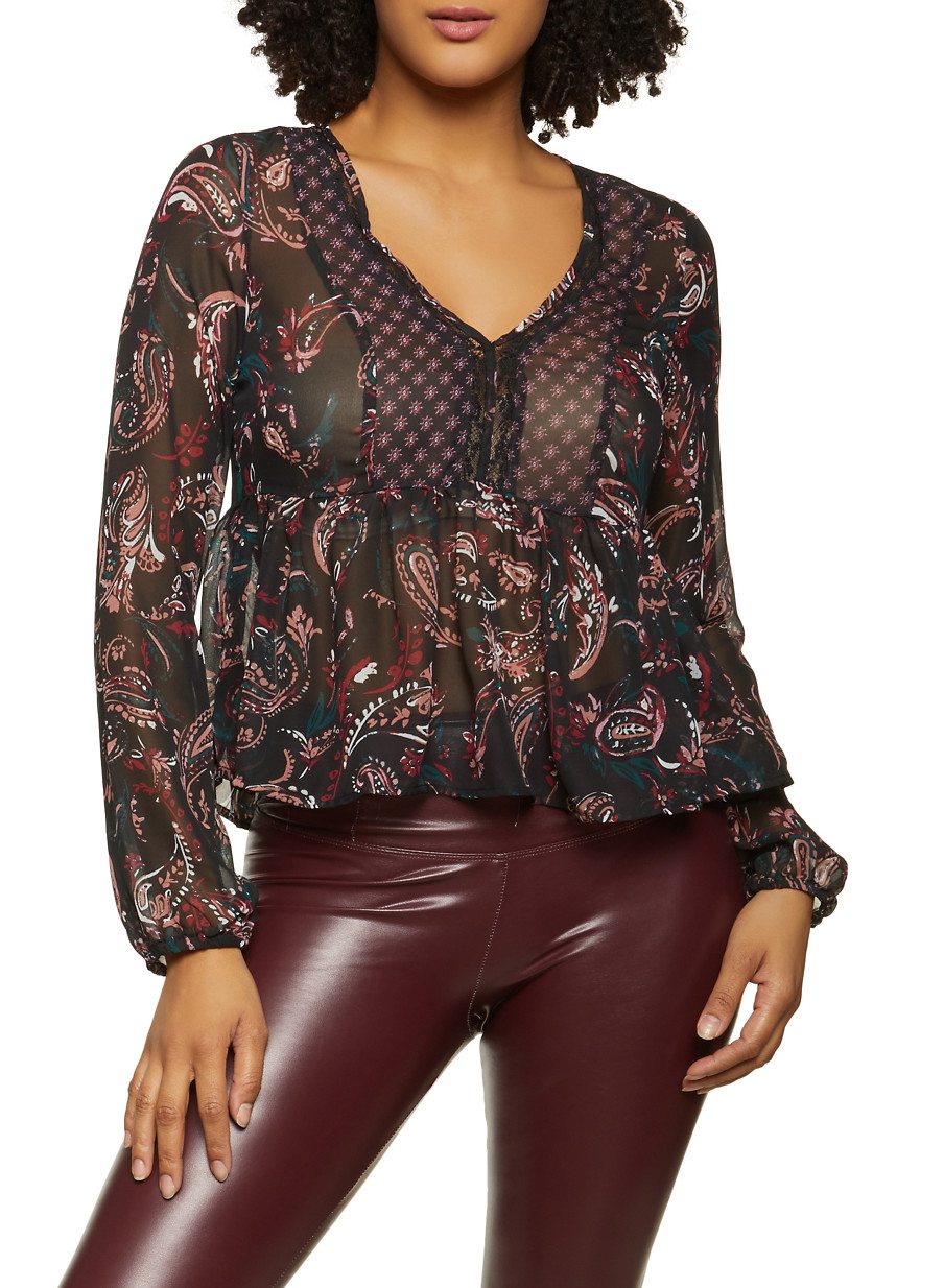 Paisley Print Ruffled Blouse