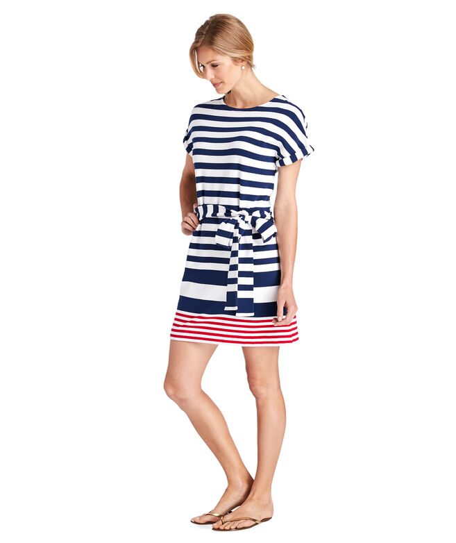 UPF Sea Striped Tie-Front Knit Dress