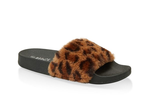 Faux Fur Band Pool Slides