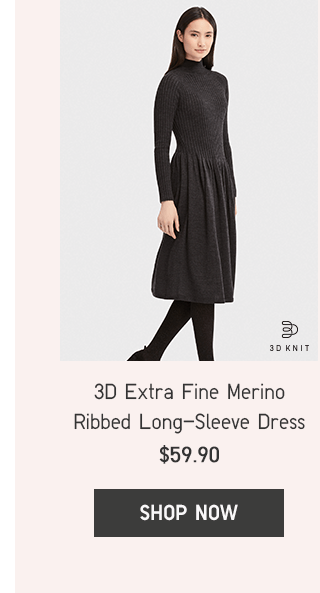 3D EXTRA FINE MERINO RIBBED LONG-SLEEVE DRESS $59.90