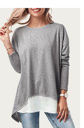 Patchwork Long Sleeve Button Back T Shirt