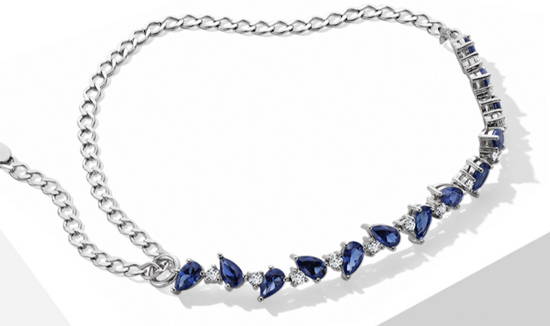 Pear-Shaped Blue Lab-Created Sapphire & White Lab-Created Sapphire Adjustable Line Bracelet Sterling Silver