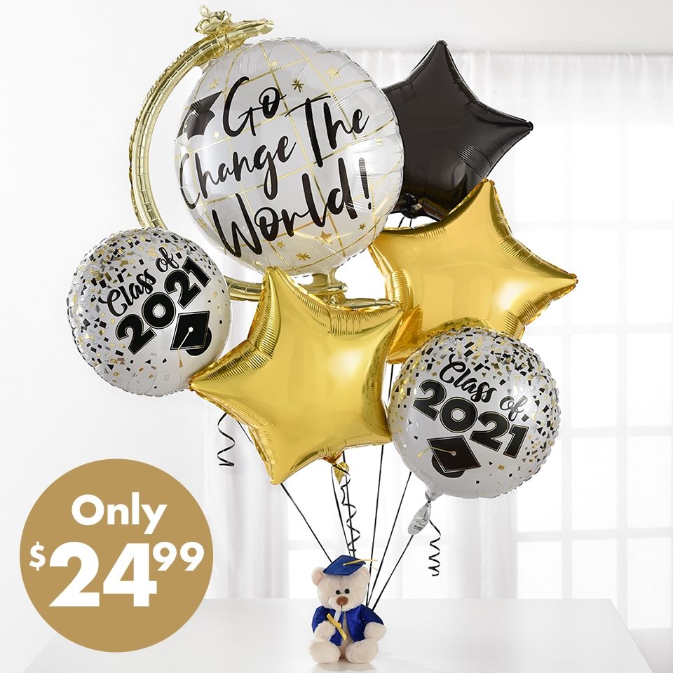 Change the World Balloon Bouquet & Teddy Bear Graduation Gift Kit | SHOP NOW