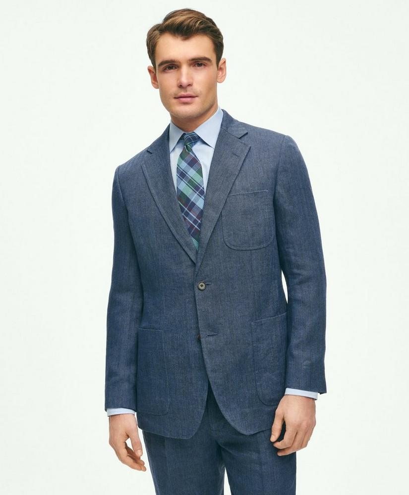 Slim Fit Linen-Blend Herringbone Suit Jacket