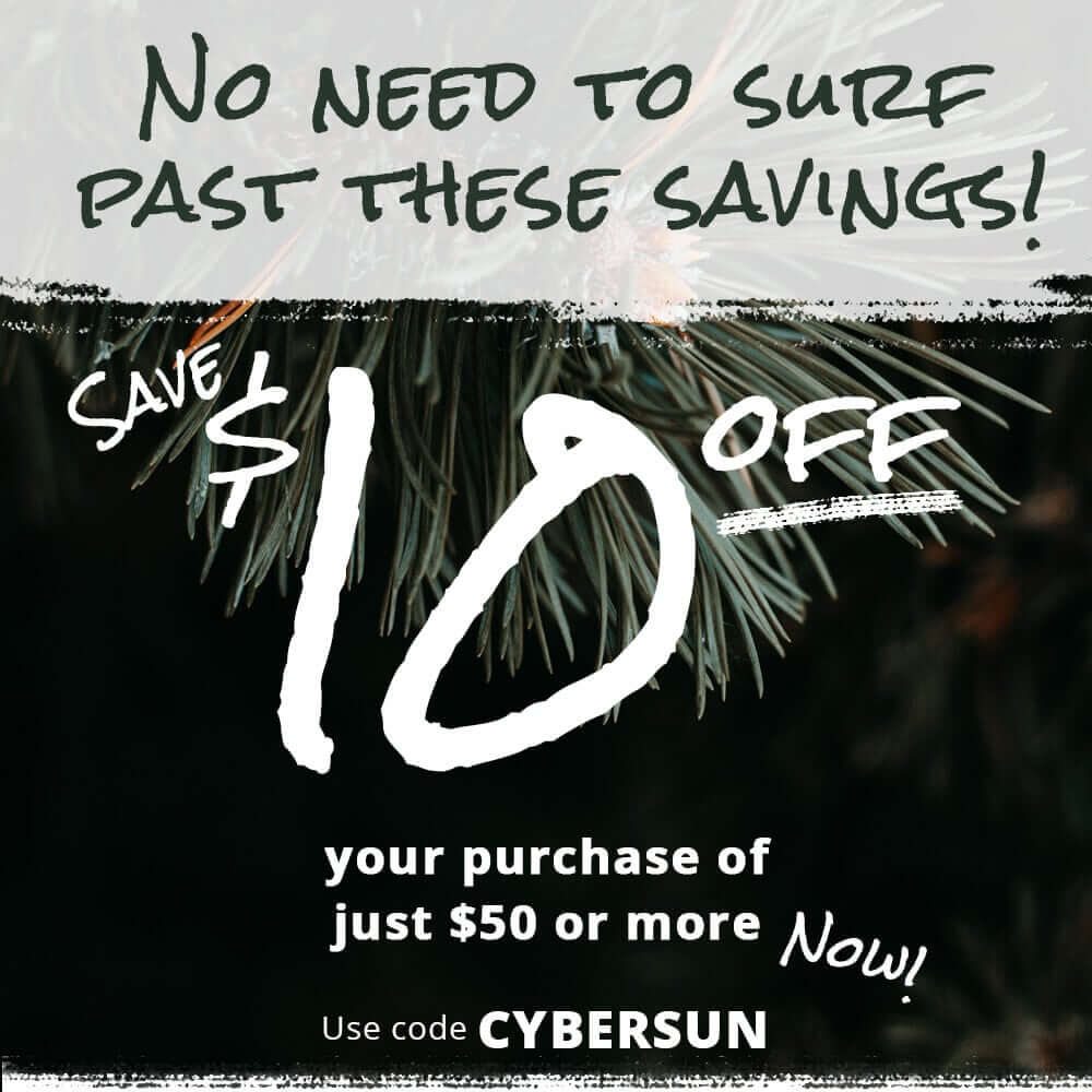 take $10 off your purchase of $50 or more with code CYBERSUN