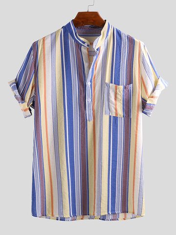 Mens Ethnic Striped Printed Henley Shirts