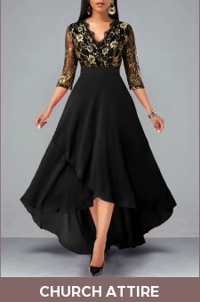 Floral Lace Patchwork High Low Black Dress