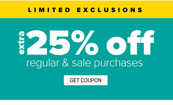 Extra 25% off Regular & Sale purchases excludes Doorbusters - Get Coupon