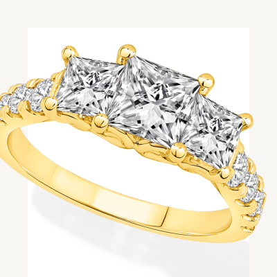 Memories Moments Magic Lab-Created Diamonds by KAY Three-Stone Engagement Ring 2-1/2 ct tw 14K Yellow Gold