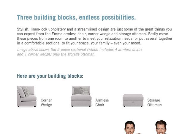 A modular sectional, built with just three different types of pieces.