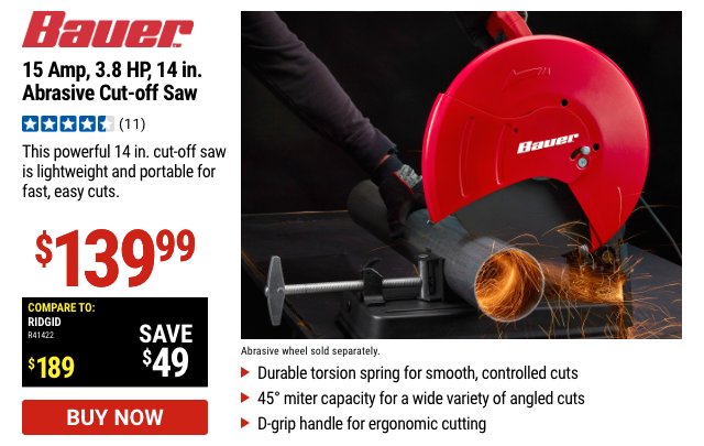 Bauer: 15 AMP, 3.8 HP, 14 in. Abrasive Cut Off Saw