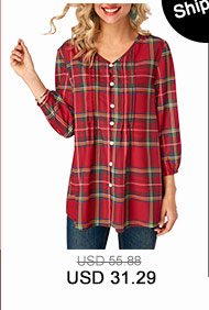 Blouson Sleeve Plaid Print V Neck Blouse