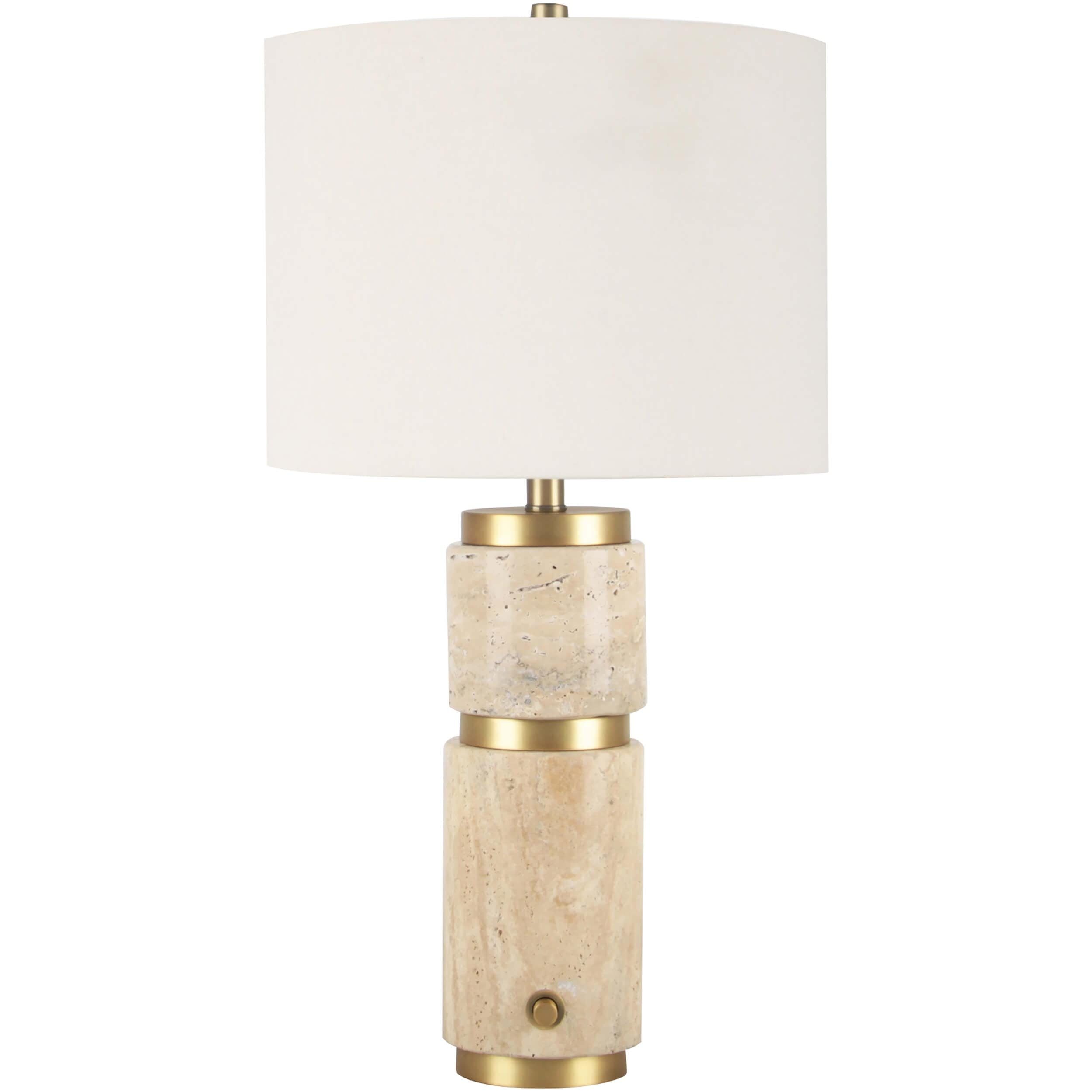 Image of Knox Travertine Table Lamp, Gold/Ivory