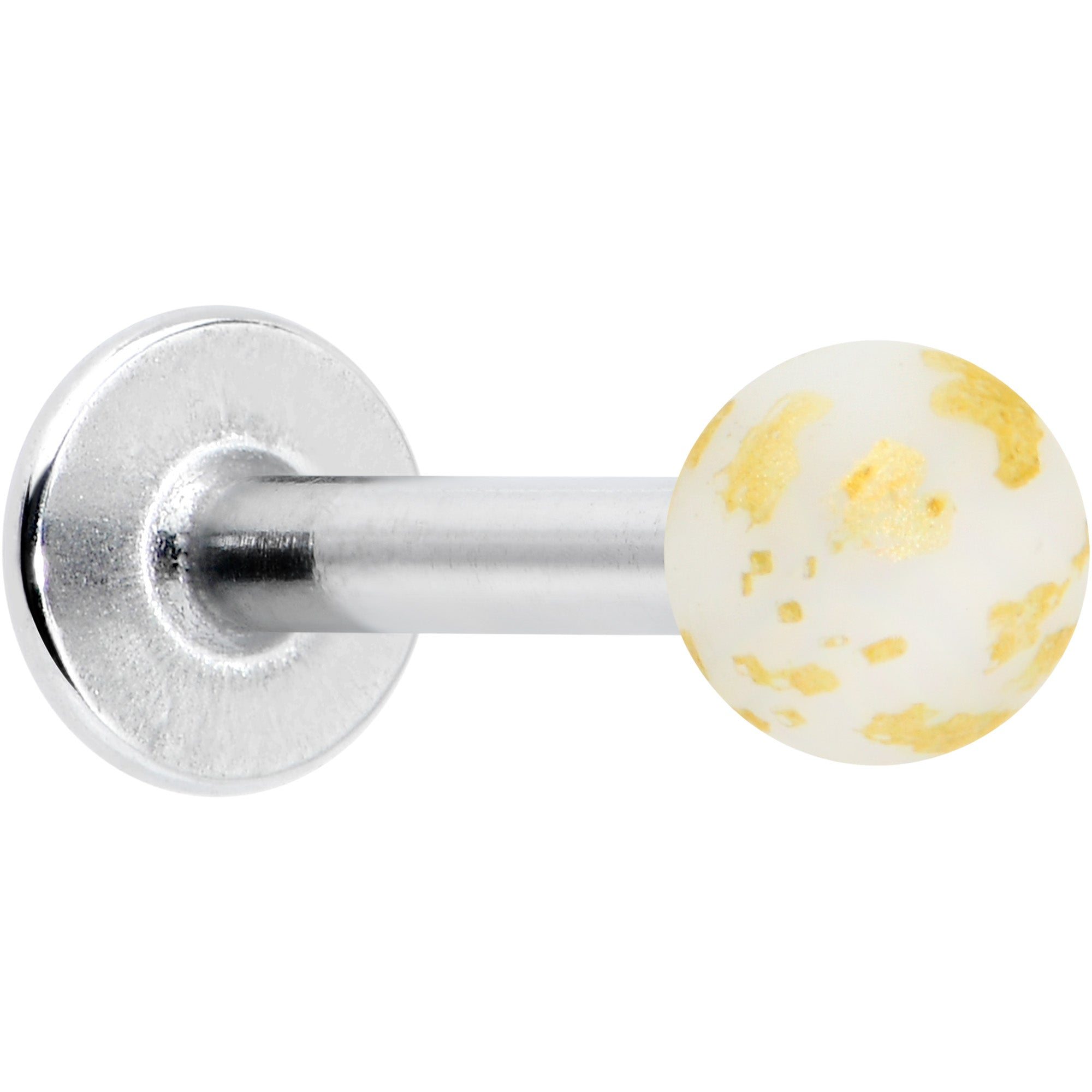 Image of 16 Gauge 5/16 Matte White Splatter Pattern Labret Monroe Tragus