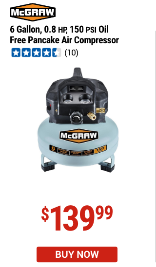 6 Gallon, 0.8 HP 150 PSI Oil Free Pancake Air Compressor