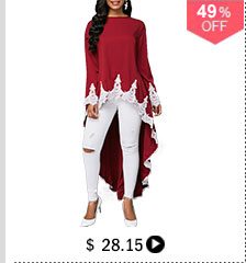 Dip Hem Lace Patchwork Burgundy Blouse