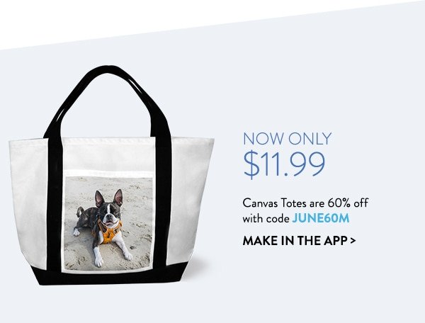 Now only $11.99 | Canvas Totes are 60% off with code JUNE60M | Make in the app >