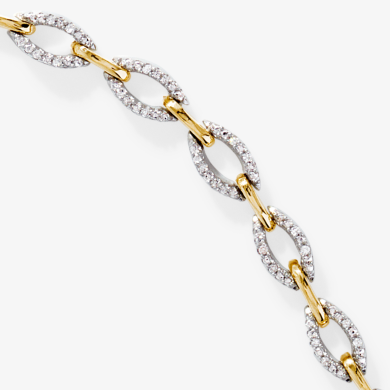 Linked Always Diamond Oval Chain Link Bracelet 1/6 ct tw Sterling Silver & 10K Yellow Gold 7''