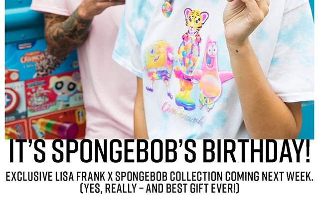 It's Spongebob's Birthday! Exclusive Lisa Frank X Spongebob Collection Coming Next Week. Yes, Really - And Best Gift Ever