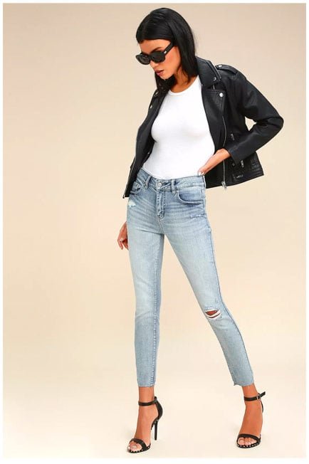 Clara Light Blue High Waisted Distressed Skinny Jeans