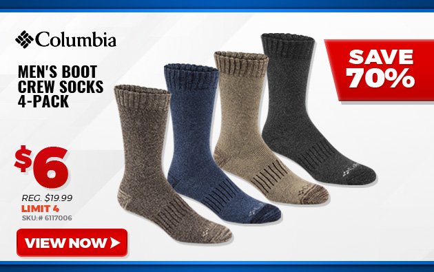 COLUMBIA MEN'S BOOT CREW SOCKS - 4-PACK