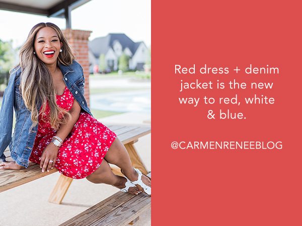 Red dress + denim jacket is the new way to red, white & blue. @CARMENRENEEBLOG