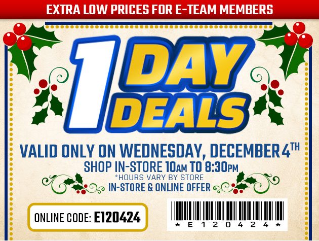 One Day Deals - Wednesday, December 4, 2024