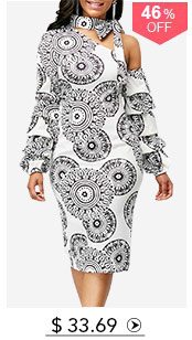 Layered Sleeve Printed Tie Neck Dress