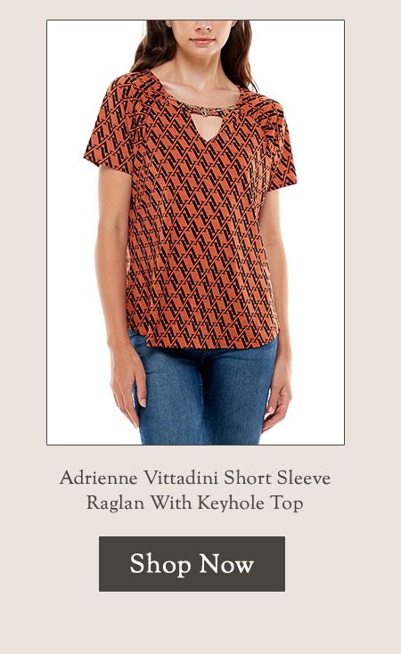Adrienne Vittadini Short Sleeve Raglan With Keyhole Top 