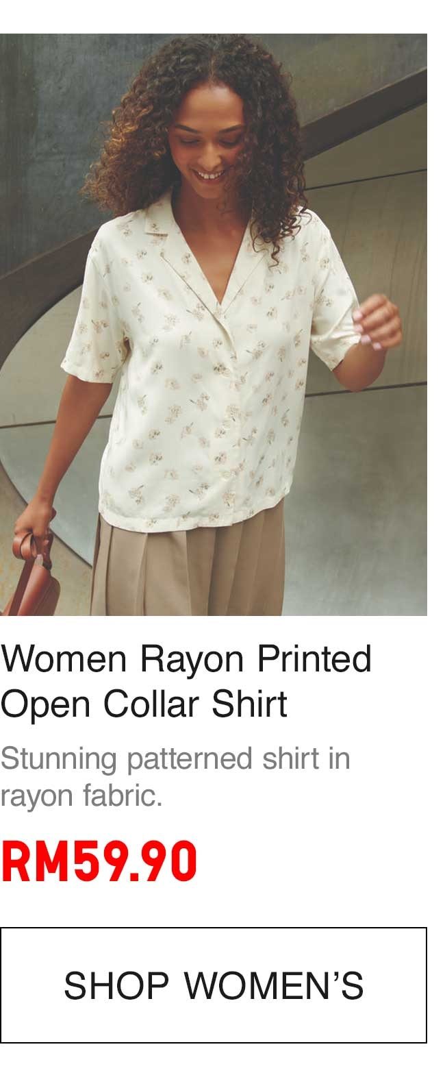 Women Rayon Printed Open Collar Shirt