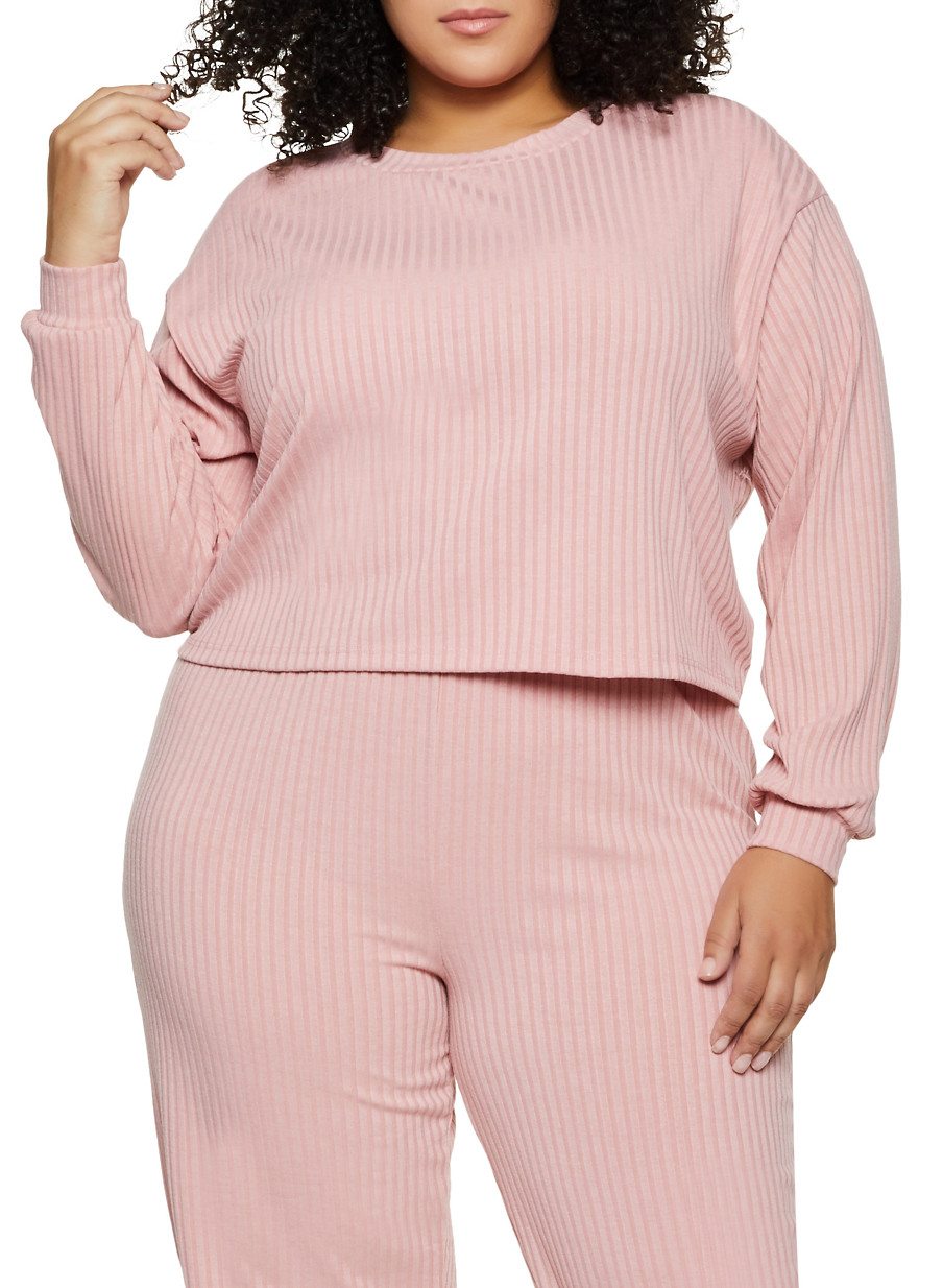 Plus Size Oversized Long Sleeve Rib Knit Top