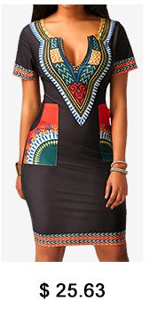 Black Split Neck Printed Pocket Dress