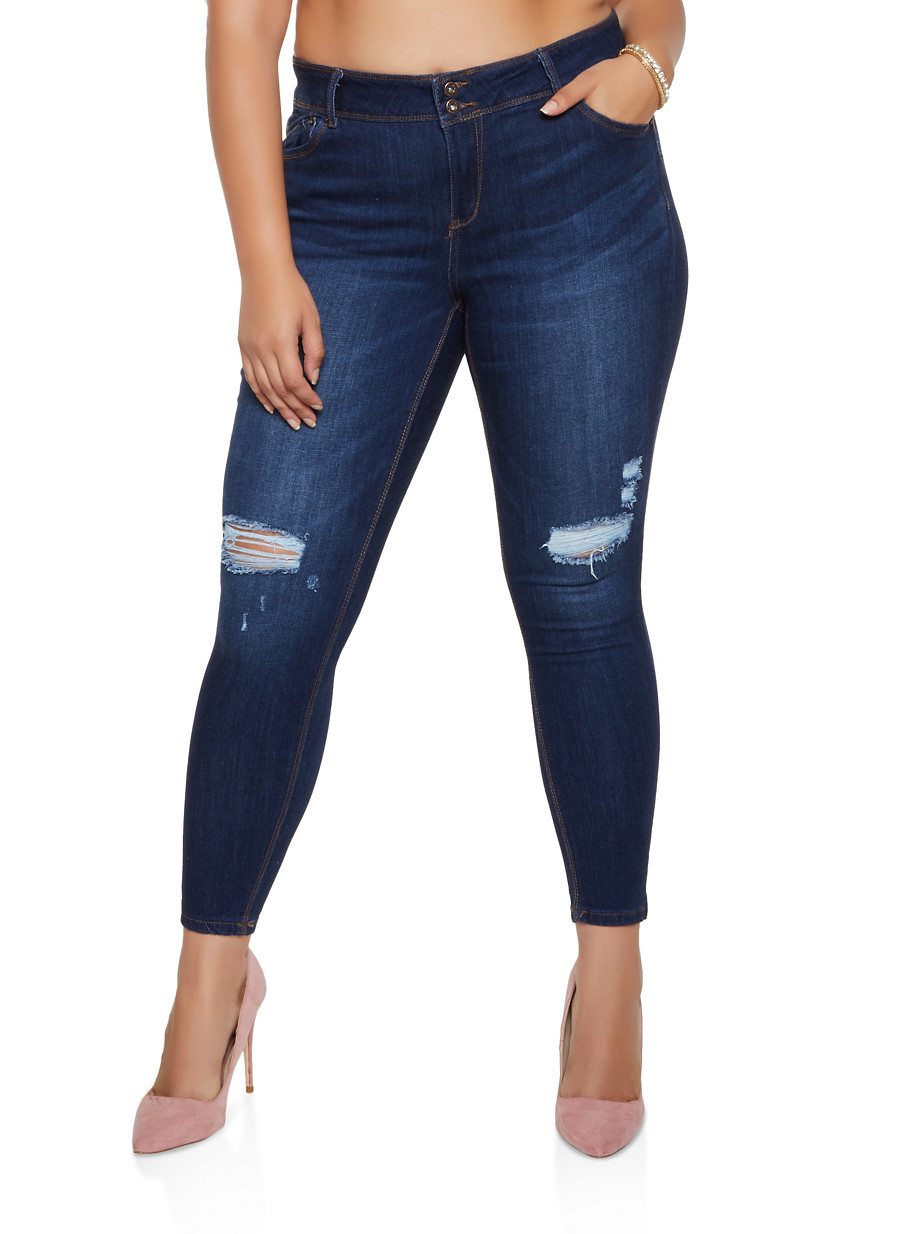 Plus Size WAX Push Up 2 Button Jeans