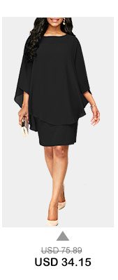 Black Chiffon Overlay Round Neck Dress