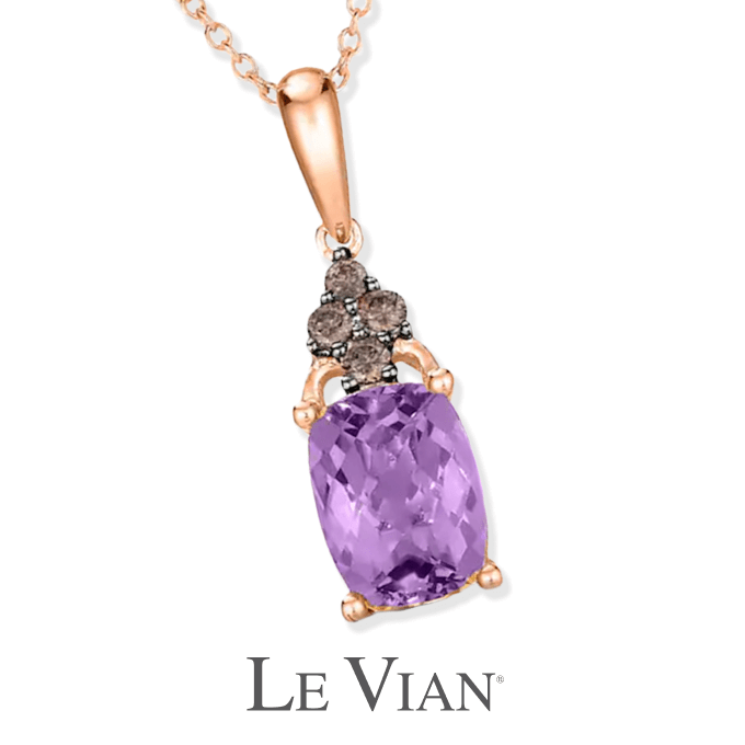 Le Vian Cushion-Cut Amethyst Necklace 1/15 ct tw Diamonds 14K Strawberry Gold 20''